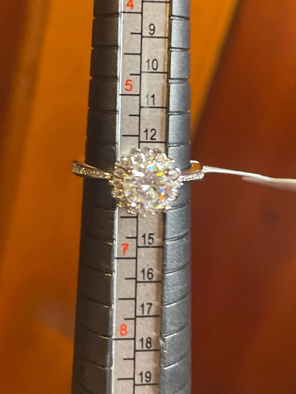 Moissanite Halo Ring 1CTW White Gold Plated Adjustable Size